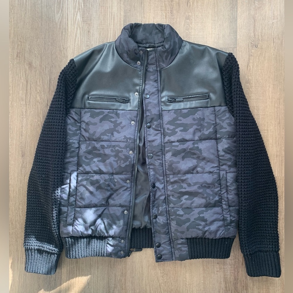 Scott James Men’s Puffer Bomber Snap Button Black and Camo Jacket